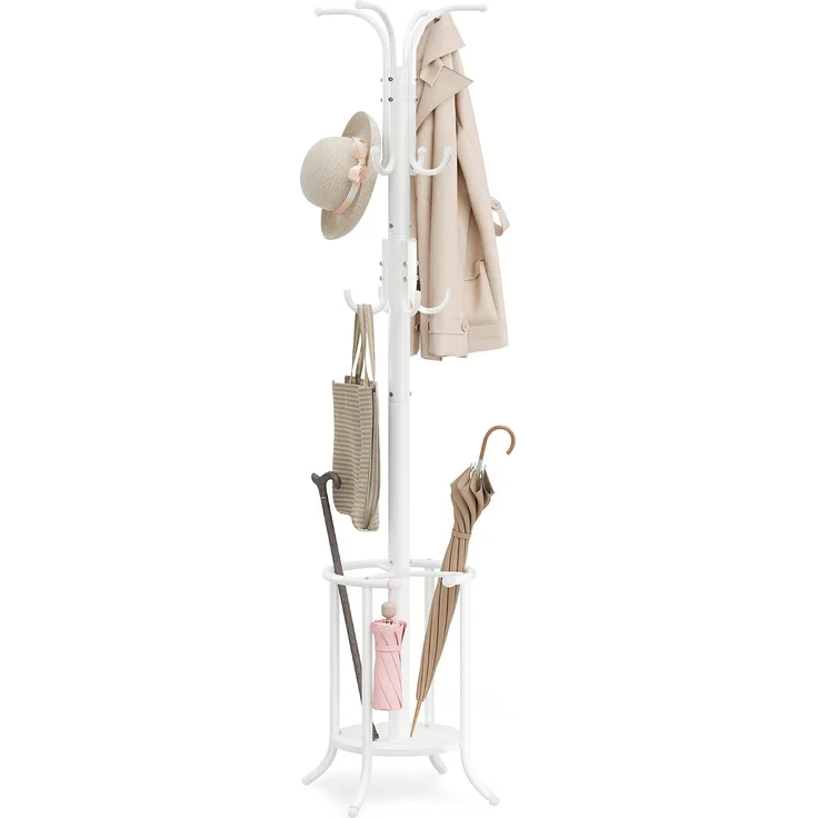Songmics Kleiderständer freistehend, Garderobenständer mit Regenschirmständer, 12 Haken, Metall, 175 cm hoch, für Eingangsbereich, Flur, Wohnzimmer, Schlafzimmer, perlweiß RCRDE011W01 – Bild 1