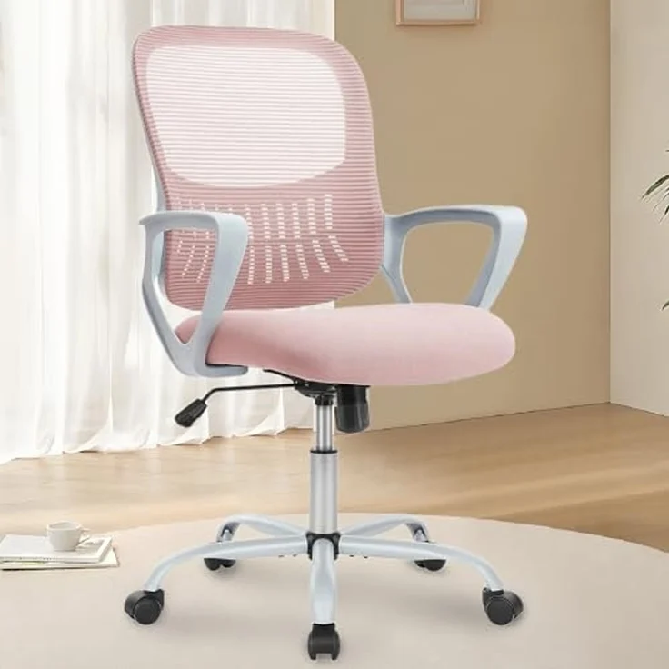 DUMOS Bürostuhl Ergonomisch, Schreibtischstuhl mit Lendenwirbelstütze, Drehstuhl mit Armlehne, Computerstuhl, Höhenverstellbarer Office Chair, Bürostühle Geeignet für Büro und Schlafzimmer (Rosa) – Bild 1