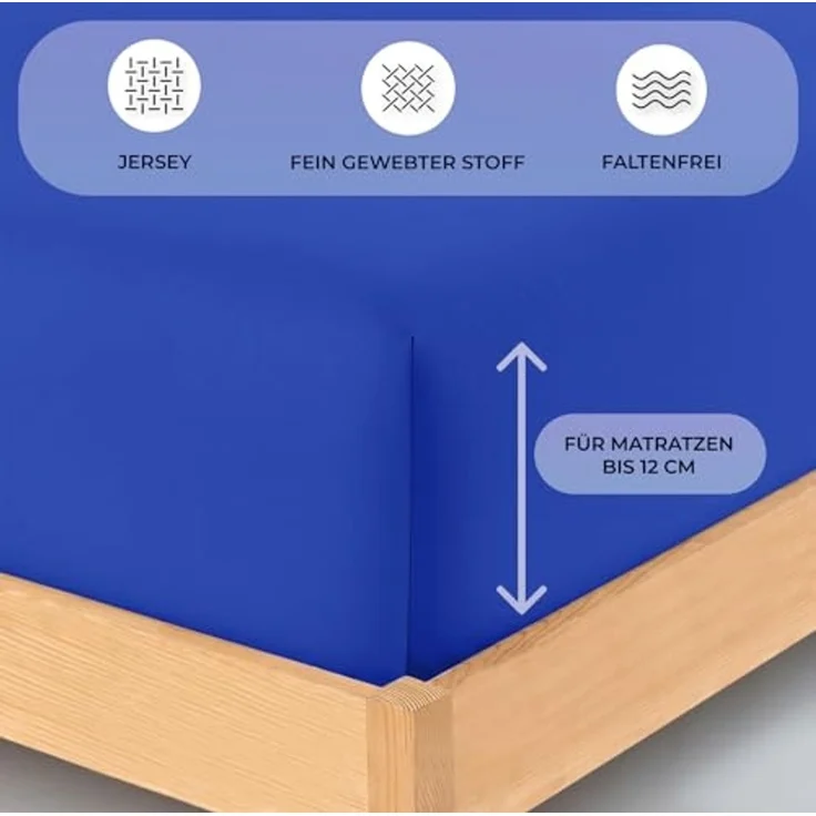 Buymax® Topper Spannbettlaken 200x200 cm Spannbetttuch 100% Baumwolle Jersey für Matratzentopper bis 12 cm Matratzenhöhe Bettlaken für Boxspringbett Topper, Blau Dunkelblau – Bild 3