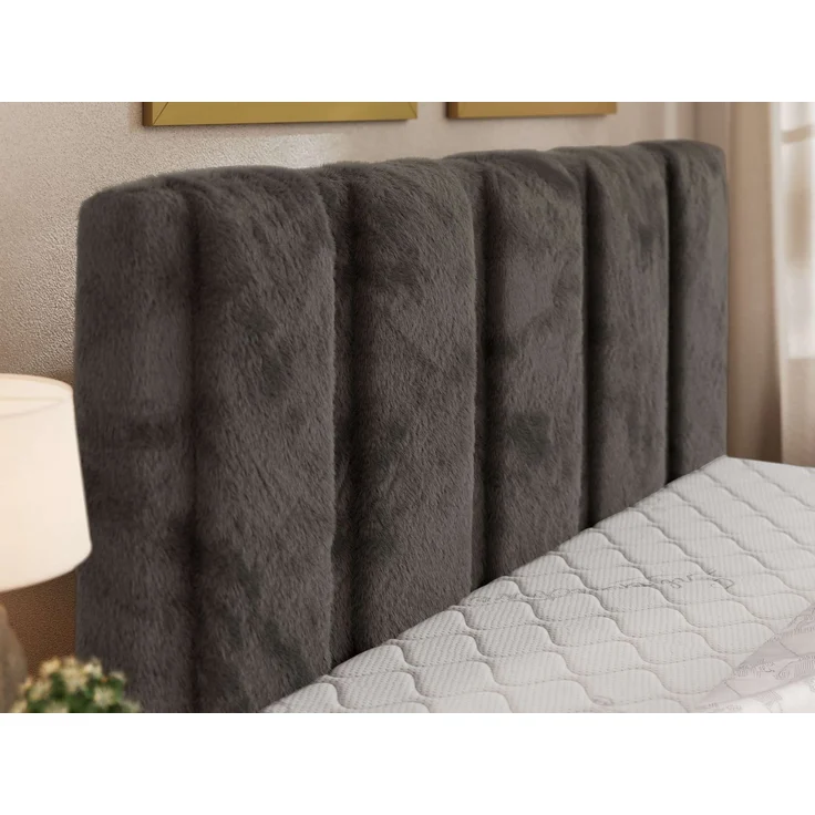 Polsterbett SAVINO CLASSIC mit Bettkasten und Lattenrost Doppelbett 160 x 200 cm mit hohem Kopfteil Stauraumbett Bett mit Gasdruckfeder - Dunkelgrau Plüsch - Pocket Matratze - VIRE LUX – Bild 5
