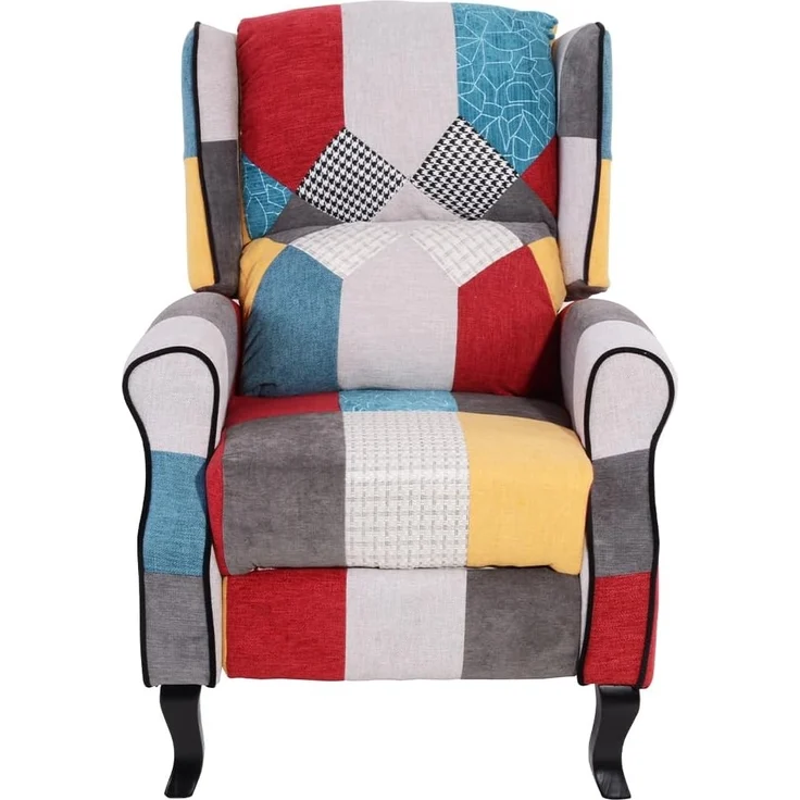 BAKAJI Sedia Poltrona Reclinabile Toppe Seduta Comoda Struttura Legno Lehnstuhl Patchwork Patches Design bequemer Sitz Struktur Holz, Canvas, braun, Standard – Bild 3