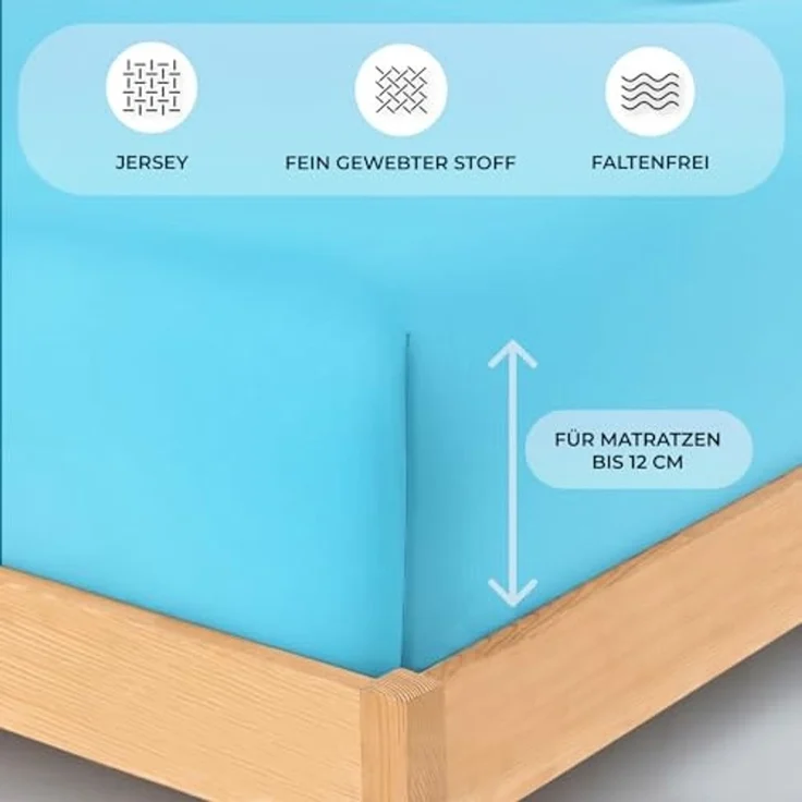 Buymax Spannbettlaken Topper, Spannbetttuch für Topper bis 9 cm Höhe, 100% Baumwolle Jersey, Türkis, Topper 120x200 cm, 1 – Bild 3