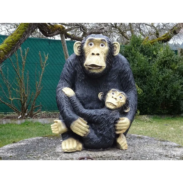 SCHIMPANSE MIT KIND IN LEBENSGROSS~AFFE PREMIUM DEKO 85 cm hoch~Garten-Deko-Figur – Bild 2