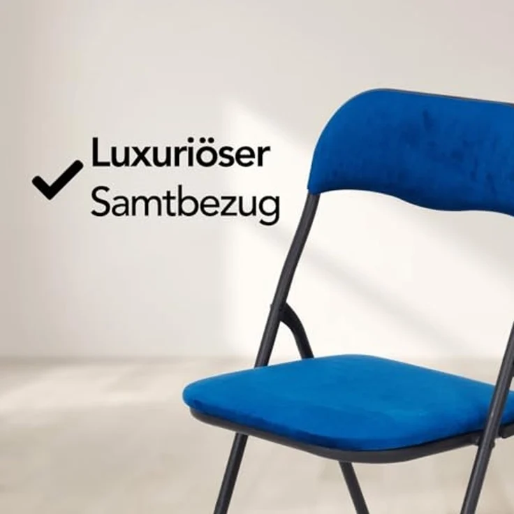 Brixy Klappstühle - 2er Set - Klappstühle - Samt - Esstisch Stühle - Klappstühle - 43 x 47 x 80 cm - Stühle - Blau – Bild 2