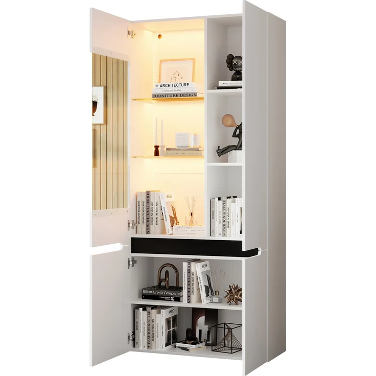 ZUBALIYA Vitrine 80x35 cm mit LED-Beleuchtung mit Sicherheitsgeländer in Weiß, ideale Lösung für kleine Räume, robuste Verarbeitung, langlebige Materialien, einfache Selbstmontage – Bild 13