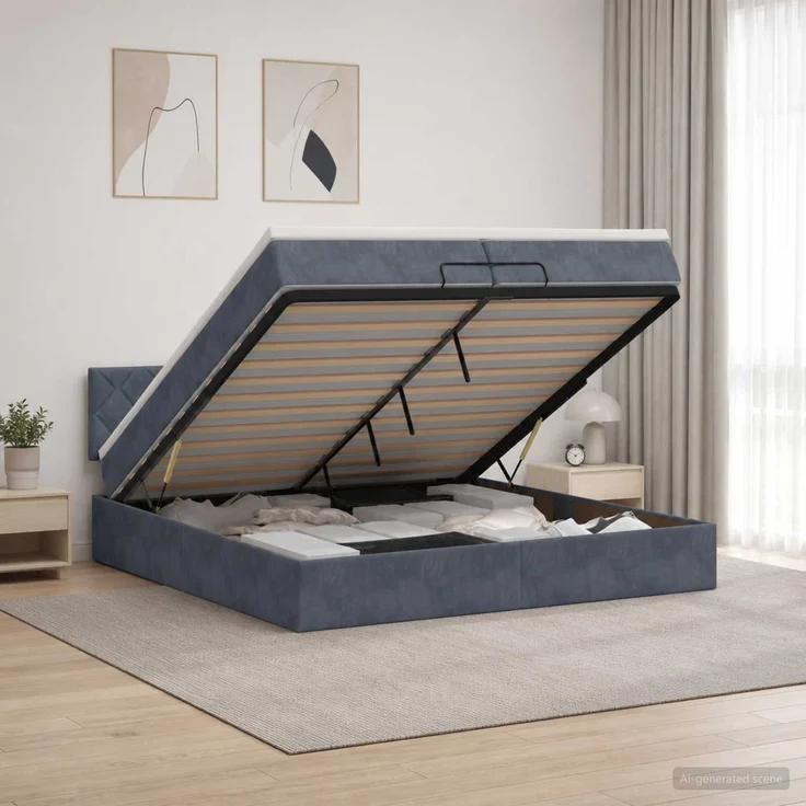 vidaXL Ottoman-Bett mit Matratze und LED Dunkelgrau 200 x 200 cm Samt 3457234 – Bild 4