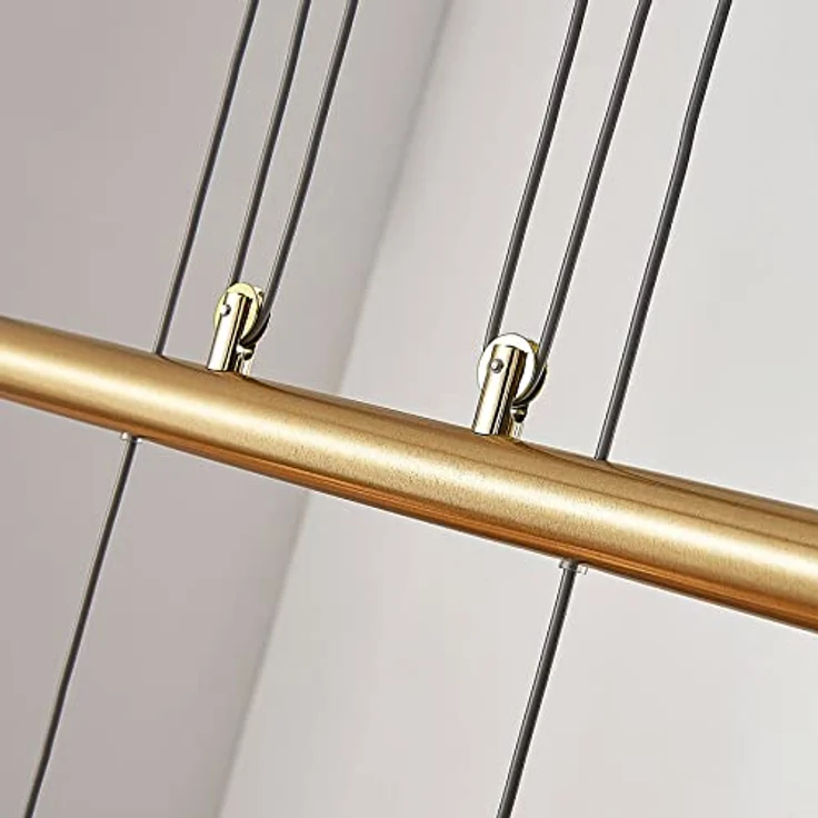 Lindby Hängelampe Simeon, vierflammige Balkenpendelleuchte, höhenverstellbar, messingfarben mit Glasschirmen, 73 cm, E14 – Bild 5