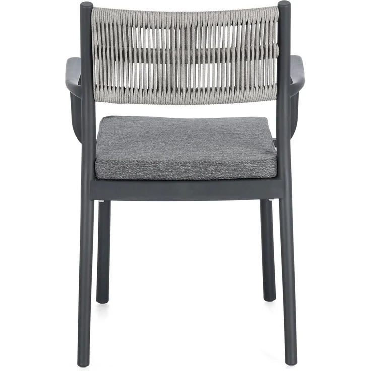 Gartenstuhl Nivala mit Armlehne, Metallgestell modern, anthrazit hellgrau, stapelbar inkl. Kissen – Bild 5
