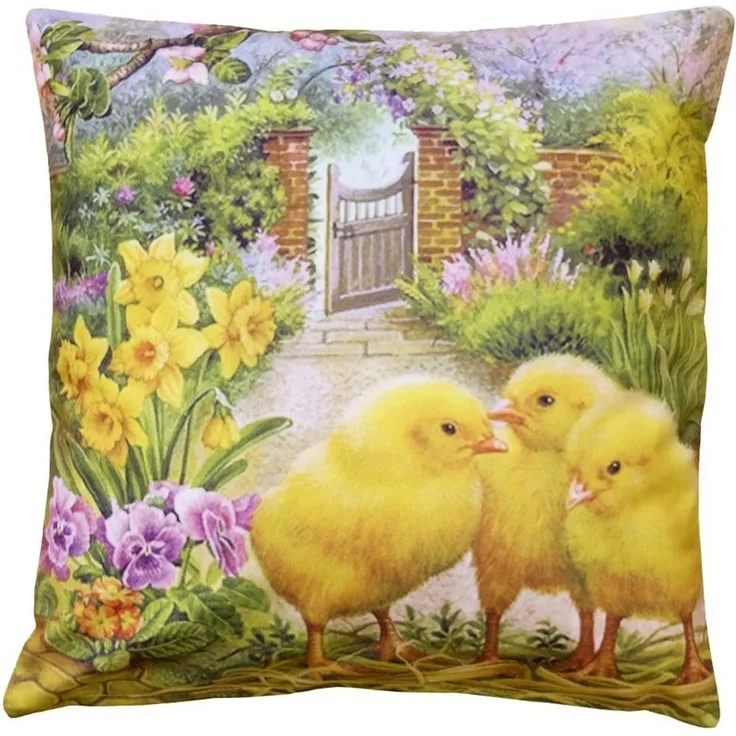 matches21 HOME & HOBBY Kissenbezüge Kissen-Bezug Ostern Küken Garten Dekokissen 40x40 cm, (1 Stück), Wohnzimmer Kissen-Hülle als Deko-Kissen Zier-Kissen Sofa-Kissen