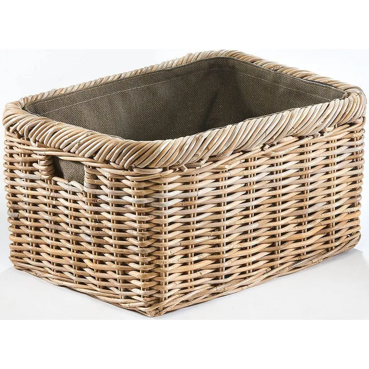 Kobolo Kaminholzkorb Holztrage Rattan grau mit Jutestoff dunkel (1 St)