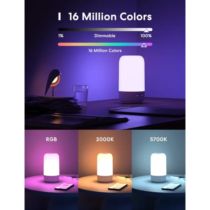 Meross MSL450HK-EU, Smarte LED Tischlampe mit Touch-Funktion und WLAN, Weiß – Bild 5
