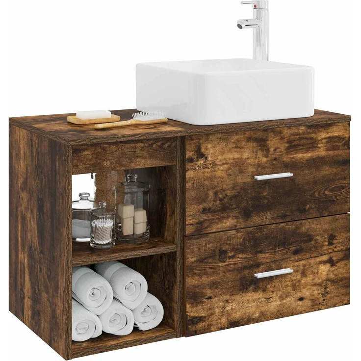 vidaXL Badezimmerschrank-Set 2 stk. Geräucherte Eiche 3403884 – Bild 3