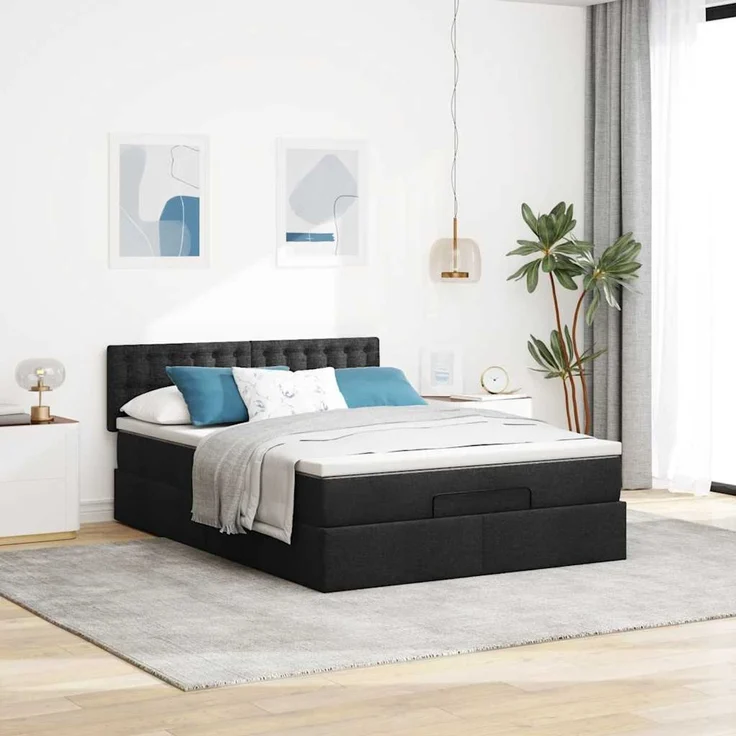 vidaXL Ottoman-Bett mit Matratze Schwarz 140x190 cm Stoff 3311624 – Bild 3