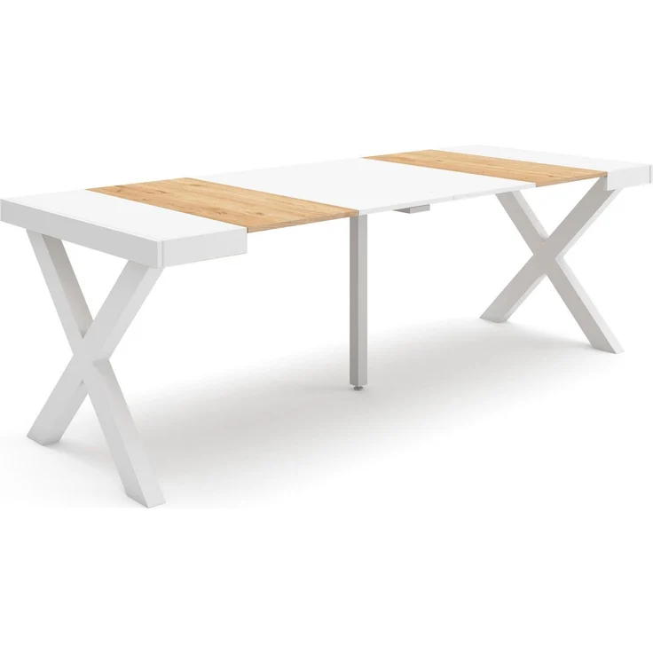 Skraut Home | Ausziehbarertisch | Multifunktionaler ausziehbarer | 220 | Für 10 Gäste | Massivholz Beine | Moderner Stil | Eiche und weiß