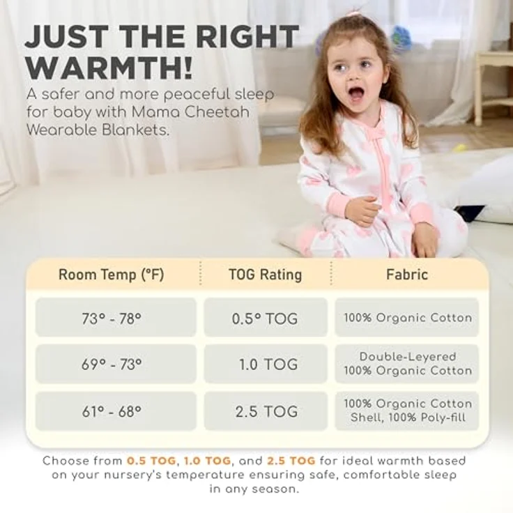 Mama Cheetah Toddler Schlafsack mit Füßen, Long Sleeve 0,5 TOG Bio-Baumwolle Baby Schlafsack mit Beinen, Wearable Decke für Wanderer w / 2-Wege-Reißverschluss, Kleinkind Decke, 4-5T – Bild 7