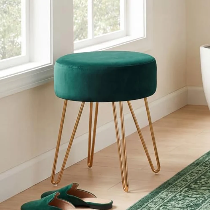 Duhome Hocker, Sitzhocker Rund Hocker Samt oder Stoff Lederoptik Schemel Metallbeine – Bild 3