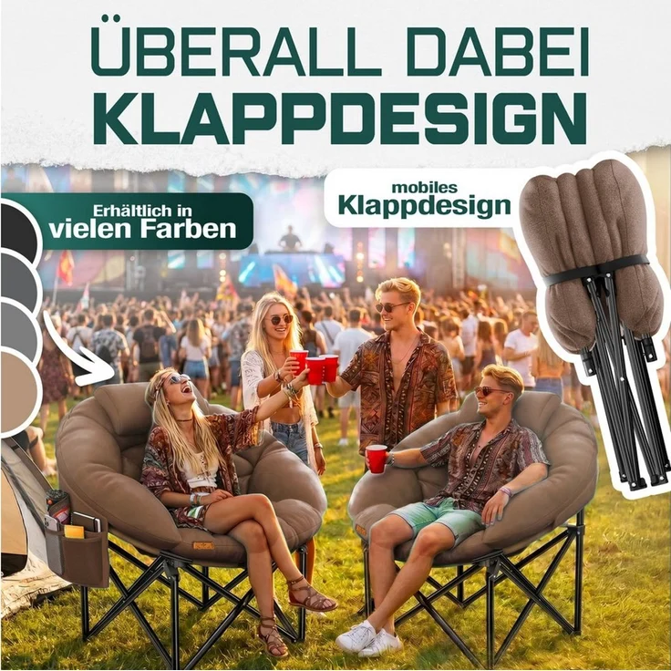 KESSER 'Chillexer' Campingstuhl, faltbar, 150 kg, mit Kissen, Seitentasche & Cover, Outdoor + Indoor, Braun, 110 x 110 x 110 cm – Bild 4