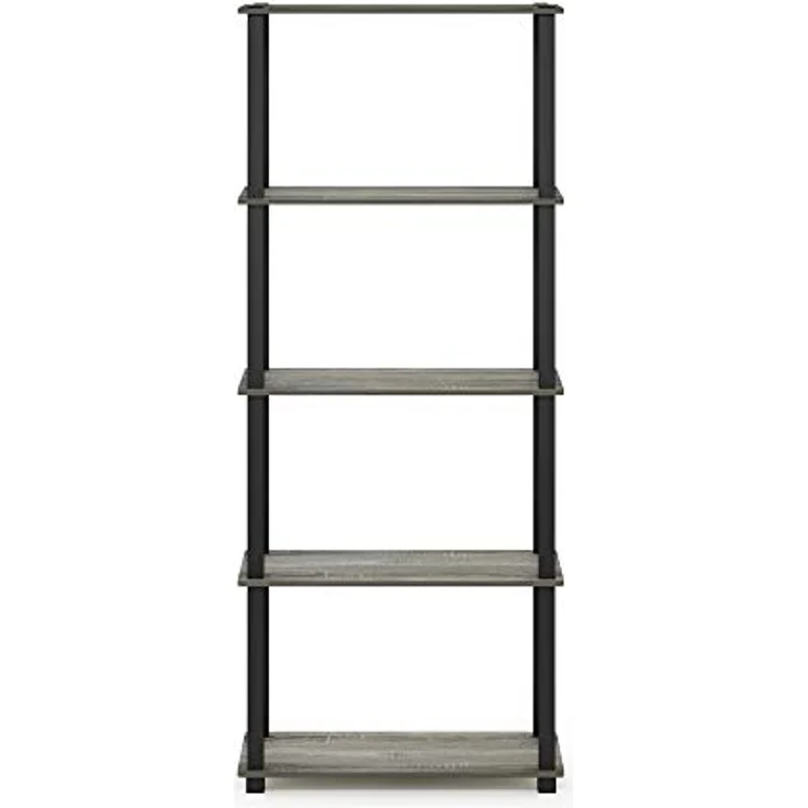 Furinno 5-Ebenen Mehrzweck-Regal mit quadratischen Rohren, holz, Französische Eiche Grau/Schwarz, 29. 46x59. 94x145. 8 cm – Bild 6