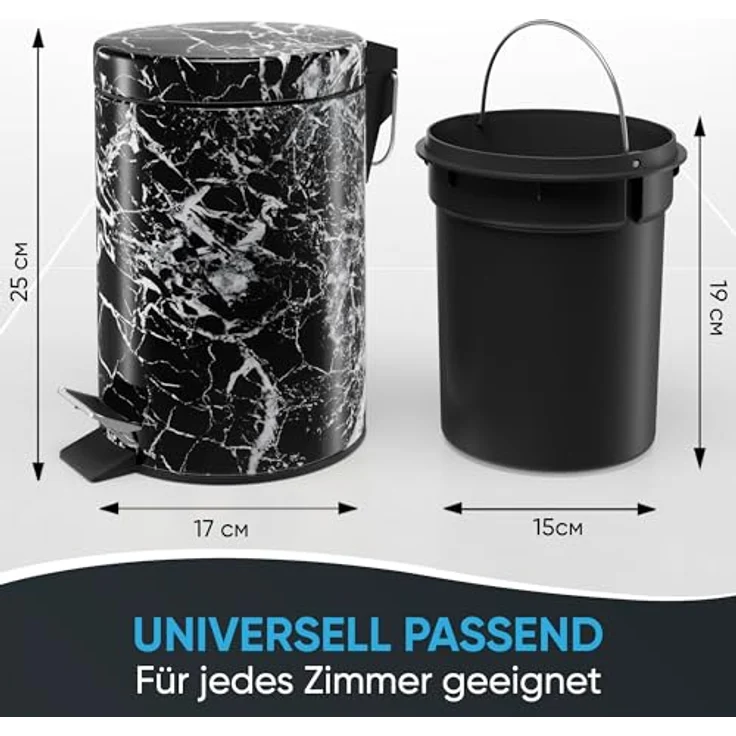 Sanilo Kosmetikeimer Marmor Schwarz, 3 Liter, mit Absenkautomatik und herausnehmbarem Innenbehälter – Bild 3