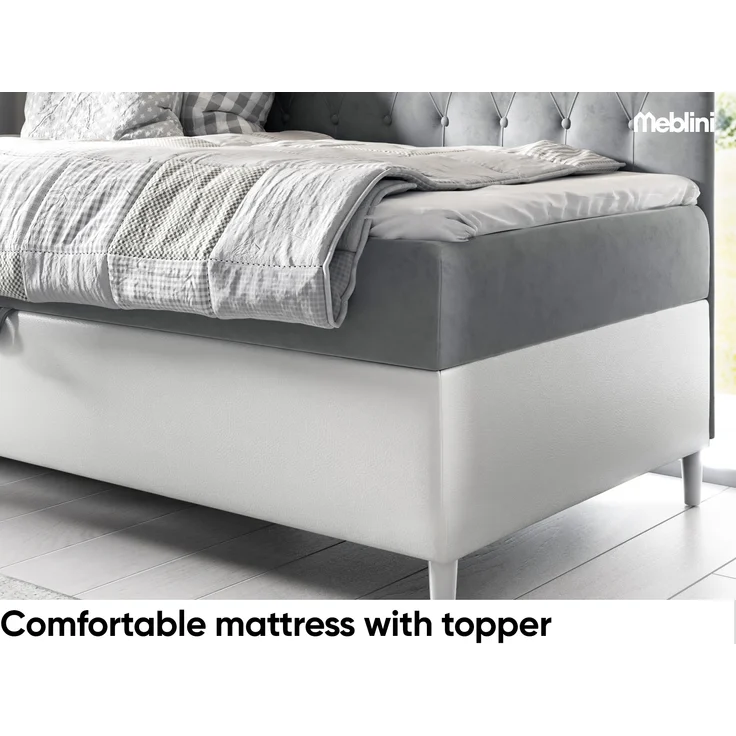 MEBLINI Kinderbett mit Bettkasten FILIPPO 2 80x200 – H3/Grau Samt Gepolstert Einzelbett mit Matratze - Polsterbett mit Stauraum - Bett mit Kopfteil – Stauraumbett – Bild 4