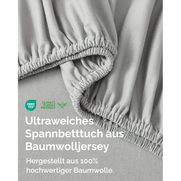 Spannbettlaken Jersey 180x200 - Baumwolle Boxspringbett 40cm - Hellgrau | Spannbetttuch, Rundumgummi, Dehnbar, Weich, Atmungsaktiv, Knitterfrei, Pflegeleicht, Baumwoll-Jersey, Bis 40cm, OEKO-TEX – Bild 2