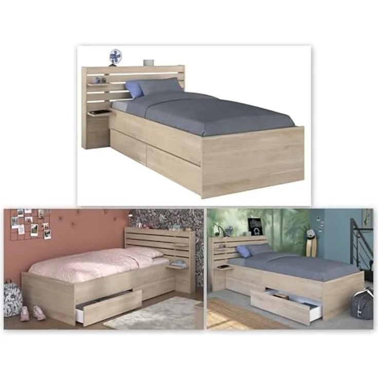 Einzelbett >Escale 1< in Japanische Eiche - 217x122x89cm (LxBxH)