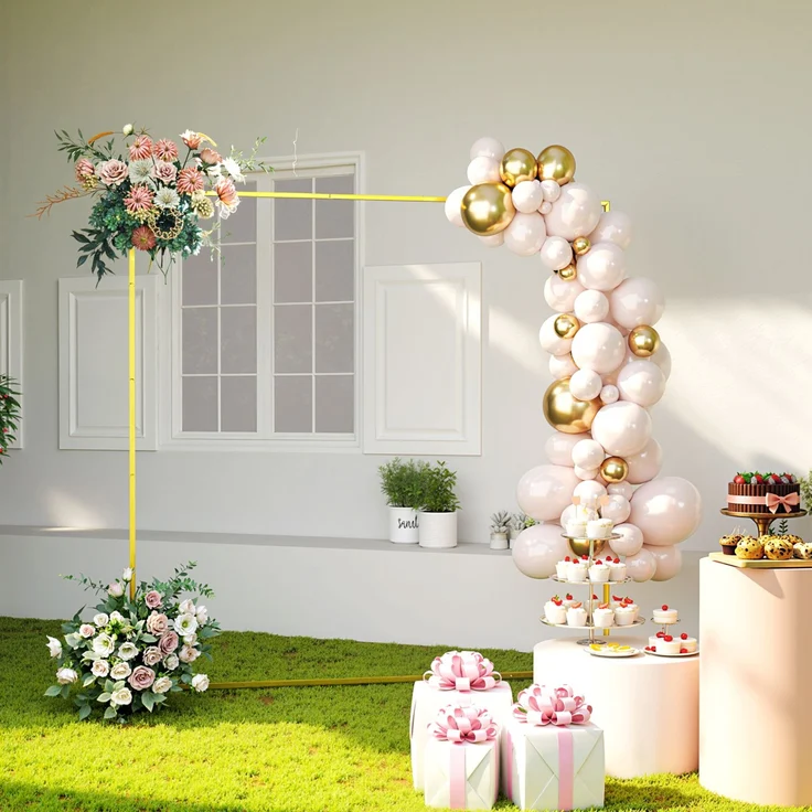 MELAYR, Goldener Metallbogen als Hintergrund für Hochzeiten, 2 m, Gartenbogen, Hochzeit, Blumenballonbogen, Golden – Bild 3