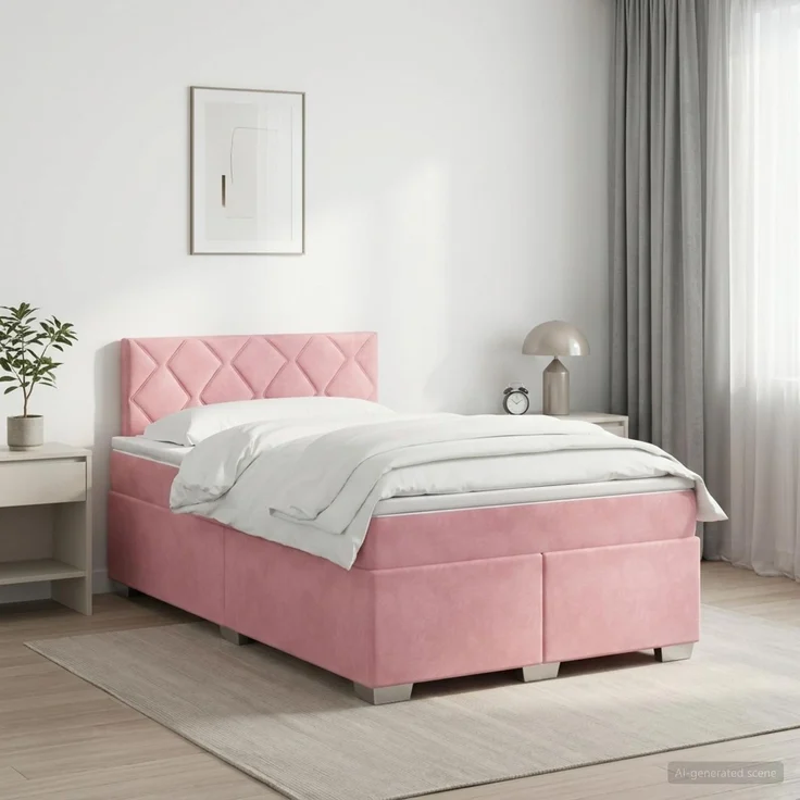 vidaXL Boxspringbett mit Matratze mit Kopfteil Rosa 120 x 190 cm Samt 3450685 – Bild 1