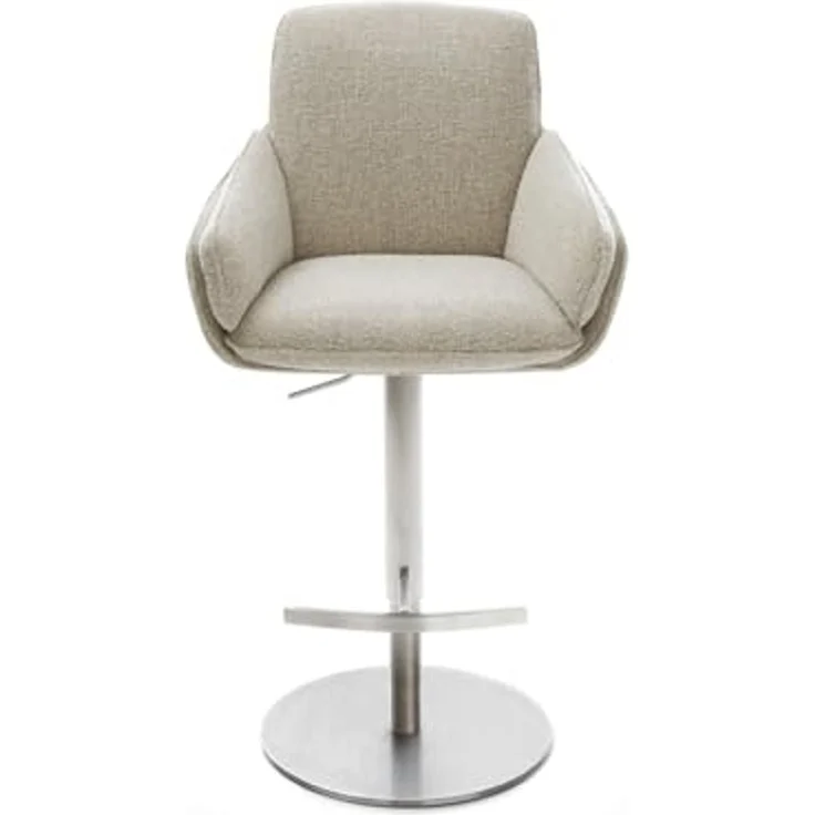 Barstuhl Luan-Flex Webstoff Soft Beige Drehfuß höhenverstellbar Edelstahl Silberfarben – Bild 3