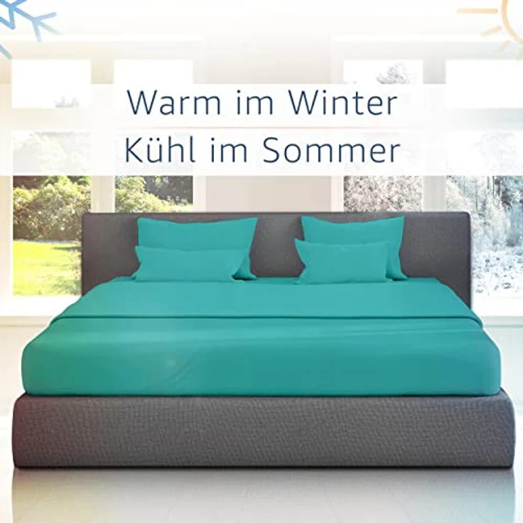 Amago - Spannbetttuch, 50 cm Steg, 100 prozent Baumwolle, 160x200 cm - Petrol – Bild 7