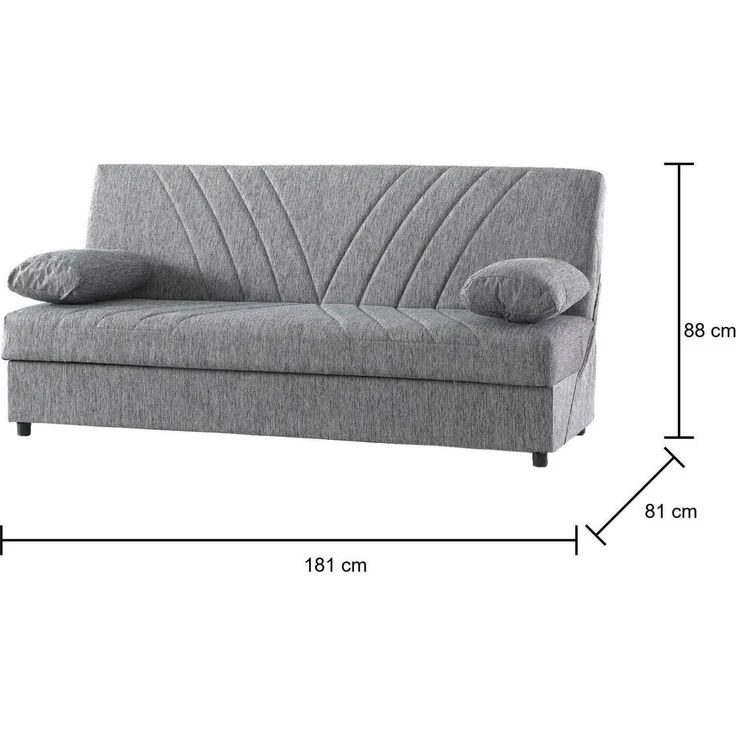 Dmora 3-Sitzer Schlafsofa Apicella, Sofa mit Stauraum und 2 Kissen inklusive, Wohnzimmersofa aus Stoff mit Klick-Klack-Öffnung, 181 x 81 x 88 cm, Grau – Bild 3