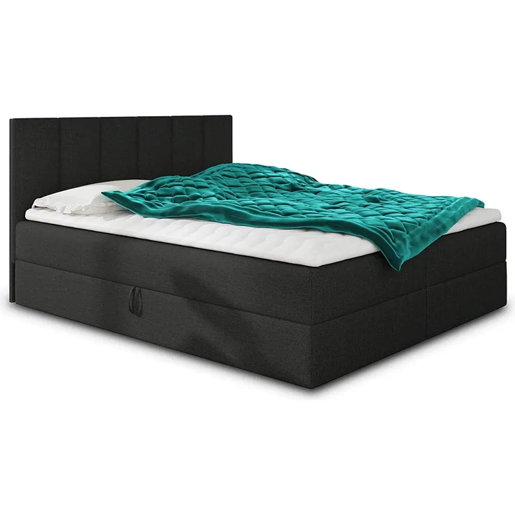 Boxspringbett Star mit Topper, Bonell-Matratze und 2 Bettkästen, Doppelbett, Polsterbett, Bett (Schwarz (Inari 100), 180 x 200 cm)
