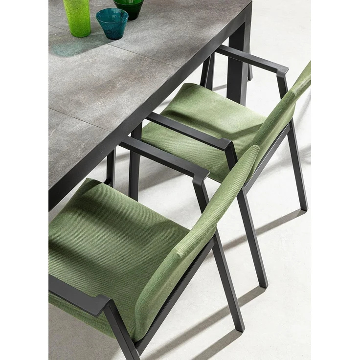 Gartenstuhl Enodo aus Aluminium, modern gepolstert, stapelbar, anthrazit olive, für draußen – Bild 2