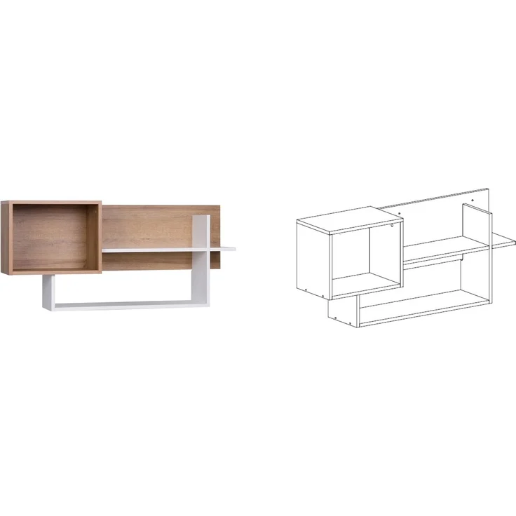 Marmex Möbel Grant Set-A Jugendzimmer Komplett-Set 4-teilig mit Kleiderschrank, Schreibtisch, Wandregal, geschlossenes Regal, Kinderzimmermöbel mit Schreibtisch, laminierte Spanplatte, Kleiderstange, weiß+riviera Eiche, 250x195x55 cm – Bild 3