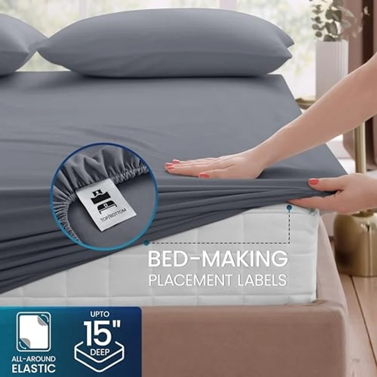 Utopia Bedding Bettwäscheset, gebürstete Mikrofaser, weiche Bettlaken für Kingsize-Bett, enthält 1 Bettbezug, 1 Spannbetttuch und 2 Kissenbezüge, tiefer Umschlag, Grau – Bild 3