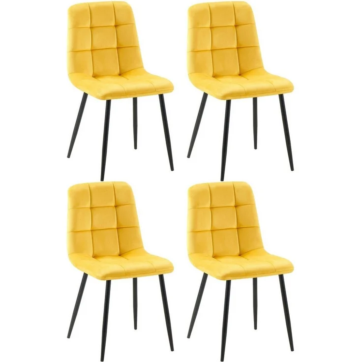 CLP 4er Set Esszimmerstühle Antibes Samtbezüge gepolstert Rückenlehnen bis 150 kg,gelb – Bild 1