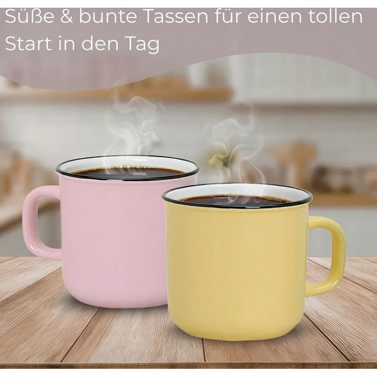 matches21 HOME & HOBBY Tasse Kaffeetassen Emaille-Optik Pastell, Teetassen 3er Set, 350 ml, 3-tlg, Porzellan, Dopamin Deko Kaffeebecher für Tee & Cappuccino – Bild 4