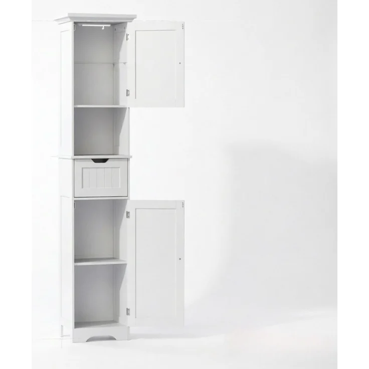 Bad-Hochschrank 40 x 30 x 170 cm mit Sensor-LED und Schublade, Weiß – Bild 6