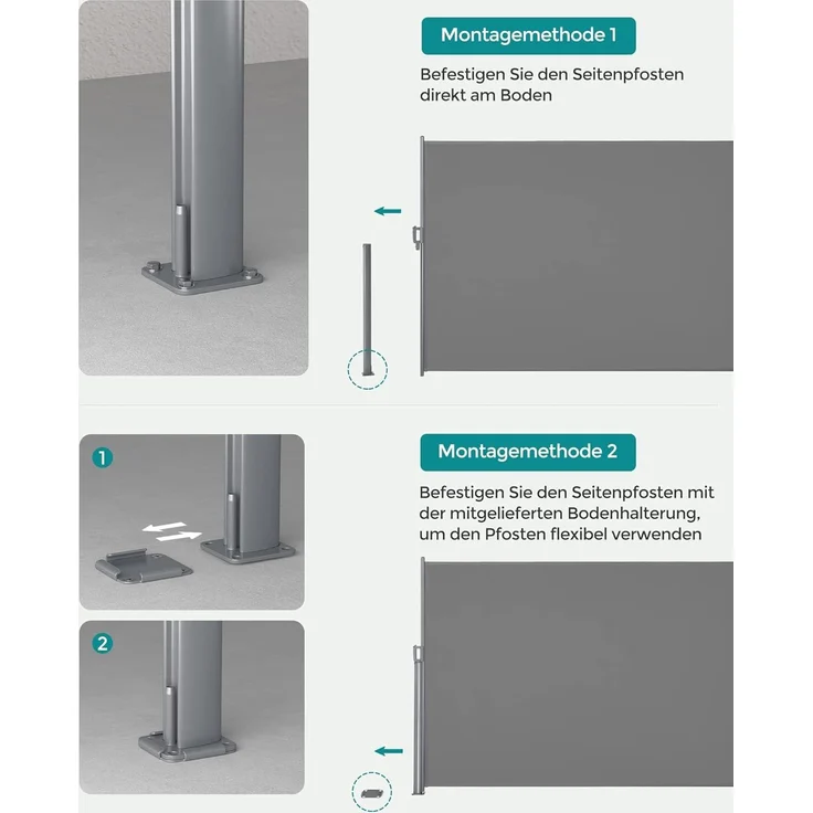 SONGMICS Alu-Seitenmarkise, ausziehbar, blickdicht, Grau, 200x400 cm – Bild 5