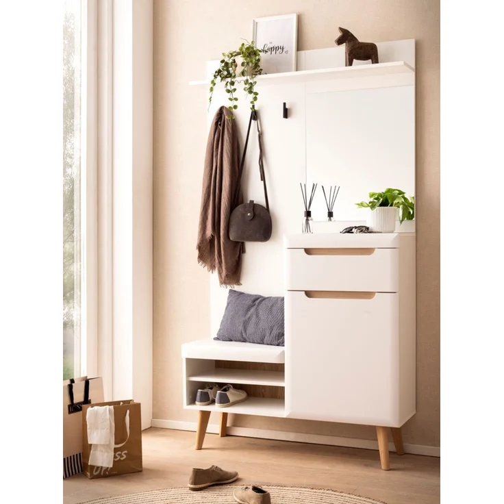 Garderobe Isgard in weiß und Eiche 110 cm – Bild 6