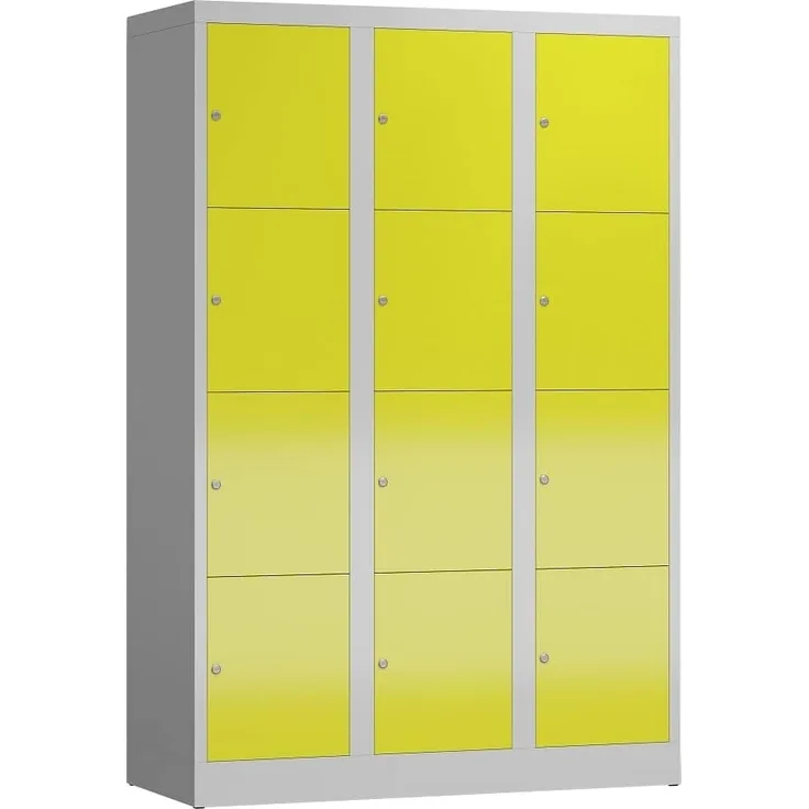 Schließfachschrank Fächerschrank 12 Fächer 1800 x 1200 x 500 mm lichtgrau/zinkgelb