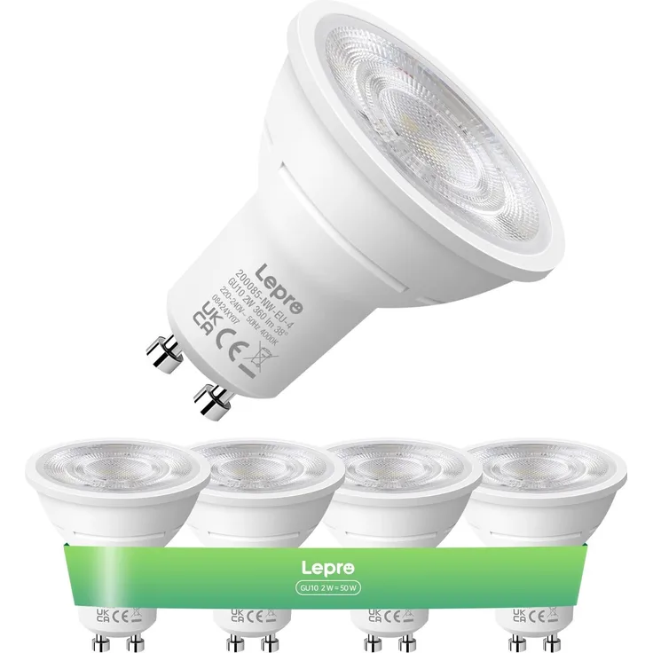 Lepro Energieklasse A GU10 LED Neutralweiß, 2W 4000K 360 LM, Nicht Dimmbar Reflektorlampe, Energiesparendes GU 10 LED Leuchtmittel, 38° Abstrahlwinkel für Wohnzimmer, Küche, Schlafzimmer, 4 Stück