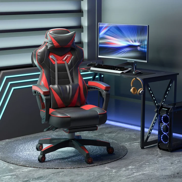 MELAYR, Ergonomischer Gaming-Stuhl, Bequemer Bürostuhl mit Fußstütze, 81 x 32 x 65 cm, Rot – Bild 4