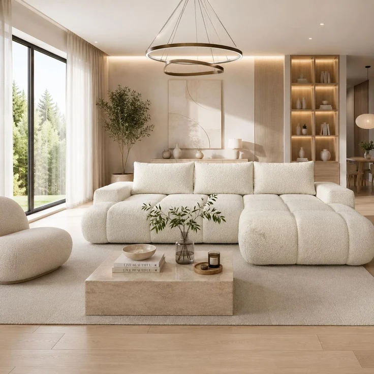 KRISAN MÖBEL Ecksofa BUBBLE in Creme mit Schlaffunktion & Ottomane rechts, modernes Polstersofa, 275 × 73 x 170 cm, Liegefläche 160 × 216 cm – Bild 5