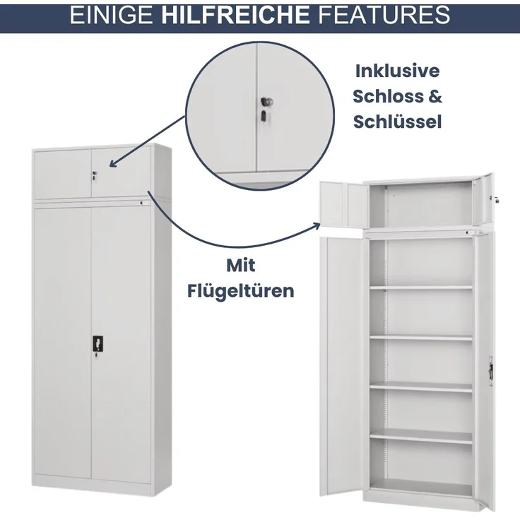 Schrankerweiterung Aktenschrank mit 2 Flügeltüren | Zusatzschrank für Büroschrank Extraschrank Stahl Mehrzweckschrank klein Werkstatt, 38x90x40cm Grau – Bild 5