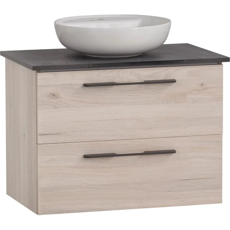 Schildmeyer Waschtisch Maxim 701842, rundes Aufsatzbecken, sandeiche Dekor/Marmor Optik – Bild 1