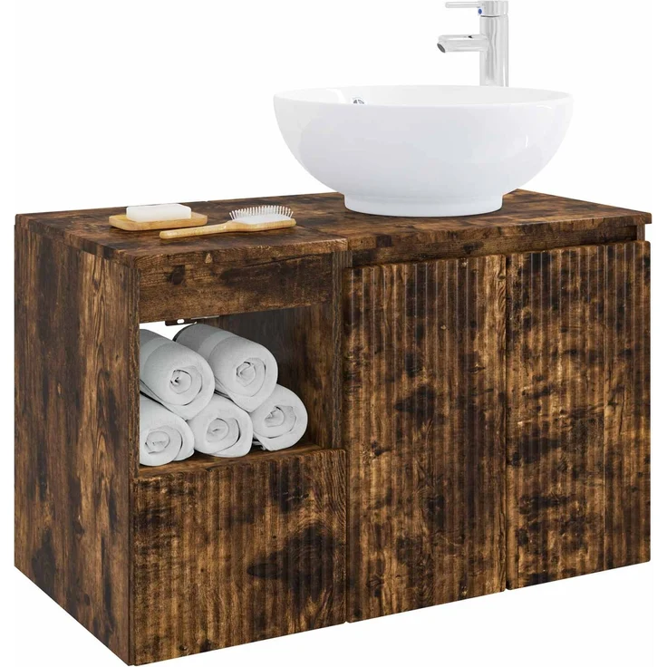 vidaXL Badezimmerschrank-Set 2 stk. Geräucherte Eiche 3404089 – Bild 3