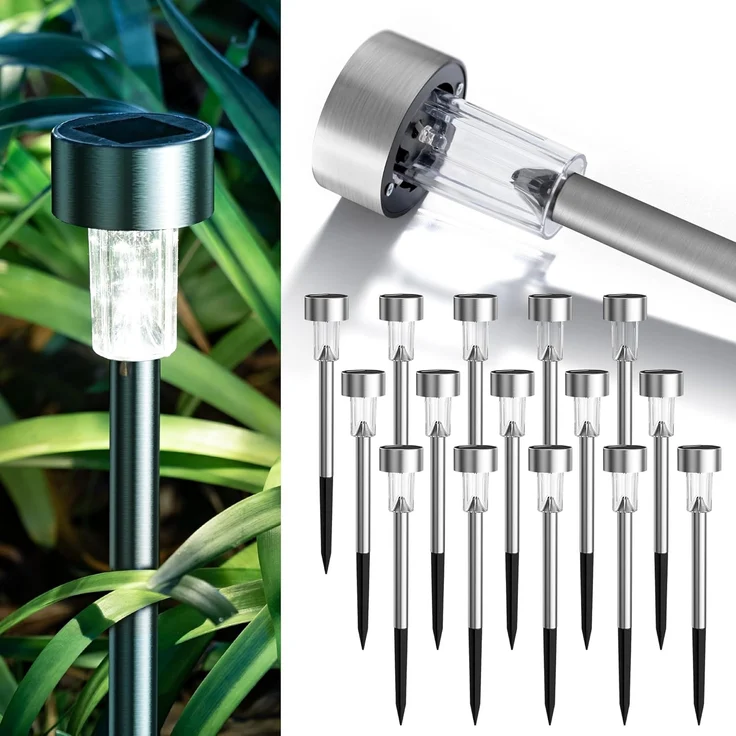 GIGALUMI Solarlampen für außen, Solarleuchten für Garten, 16 Stück, wasserdichte Solar Gartenleuchten für außen Garten, Balkon, Terrasse, Rasen, Wege (kaltweißen) – Bild 1