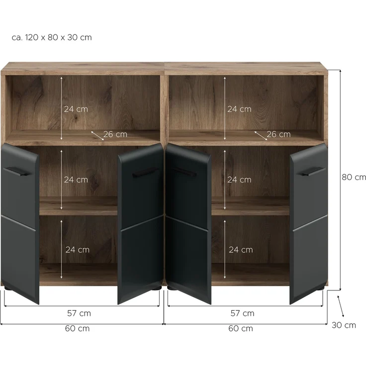 Badkombination (B/H/T: 120x80x30 cm) in schwarz matt und Nox Oak Nachbildung – Bild 4