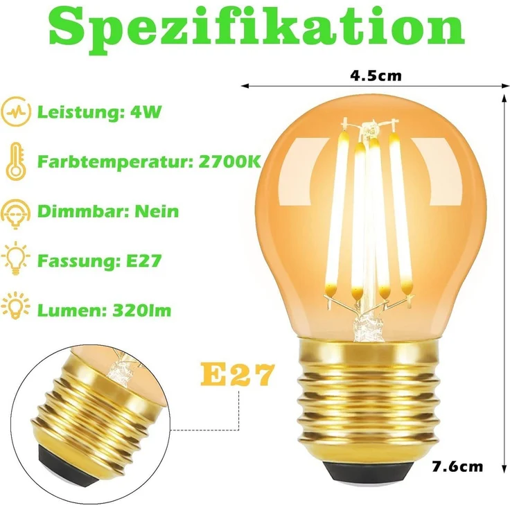 Nettlife LED-Leuchtmittel E27 6 stück Vintage Edison Glühlampe, E27, 6 St, Warmweiß, Hauses Restaurants Wohnzimmers Cafés – Bild 3